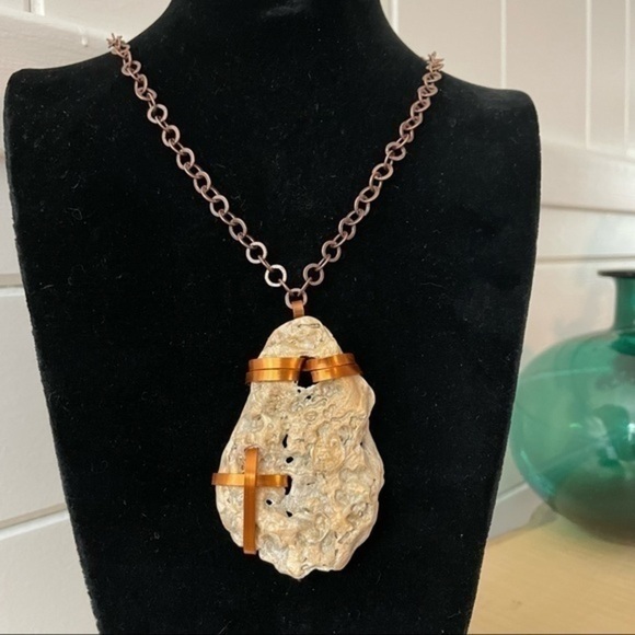 Handmade Shell & Copper Cross Statement Necklace 19.75” Coastal NWT - Picture 7 of 7